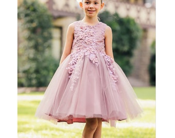 Belle robe 3D sans manches Flower Girl | Robe de demoiselle d'honneur | Robe d'anniversaire fille | Robe de soirée pour fille