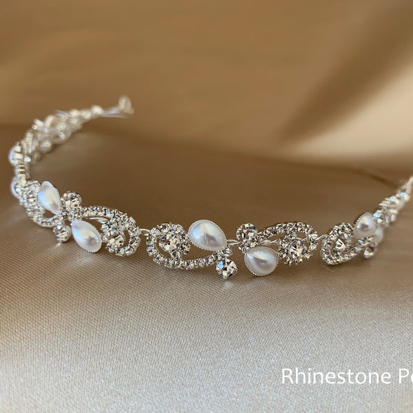 Bridal Crystal and Pearl HeadBand | Wedding Head Piece | Bridal Rhinestone HeadBand