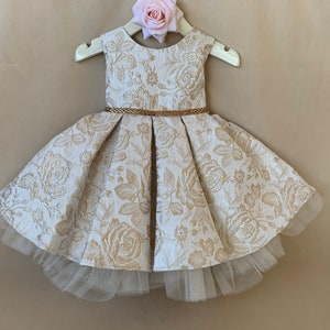 USA Made | Metallic Floral Pleated Jacquard Tulle Flower Girl Dress | Size 6M - Teen | Emily dress