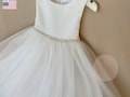 USA Made · Pearl Rhinestone Flower Girl Dress: 4-Layer Tulle, Satin · Light Ivory or White