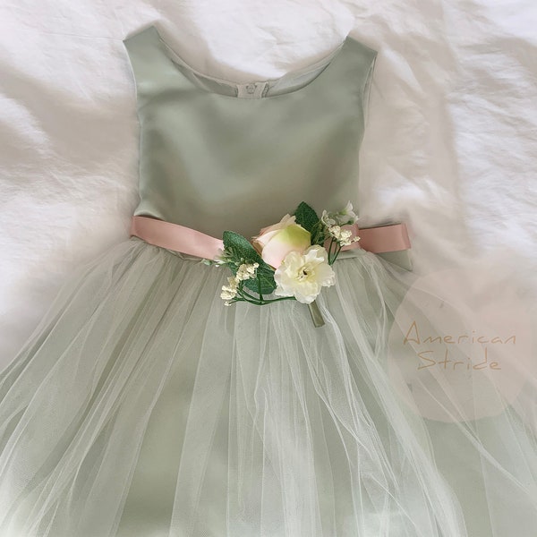 Sage Green Sequin Ball Gown Flower Girl Dress