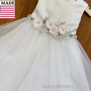 USA Made | Floral and Rhinestone Flower Girl Dress | Classic Satin and Tulle Flower Girl Dress |  Size 6M - Teen | Grace dress