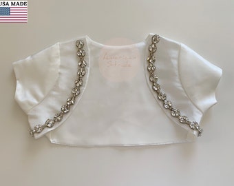 USA Made | Taffeta or Sheer Girls Bolero | Flower Girl Ivory or White Bolero  | Taffeta Short Sleeves Bolero