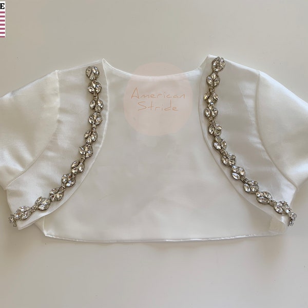 USA Made | Taffeta or Sheer Girls Bolero | Flower Girl Ivory or White Bolero  | Taffeta Short Sleeves Bolero