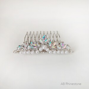 Tiny Flower Girl Pearl and Rhinestone Crystal Tiara Comb | First Communion Headpiece AB Rhinestone