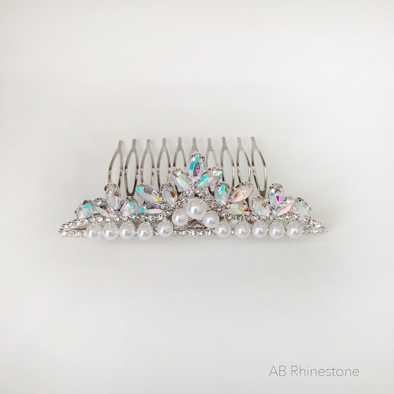 Tiny Flower Girl Pearl and Rhinestone Crystal Tiara Comb | First Communion Headpiece AB Rhinestone