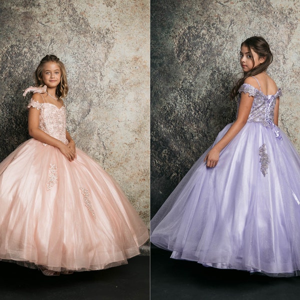 Mini Quince | Elegant 3D Stone and pearl embellishments Dress with Cape | Flower Girl Dress | Quinn dress