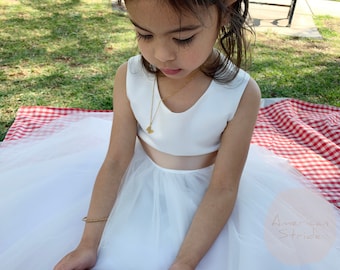 USA Made Satin Tulle Flower Girl Dress with Sash