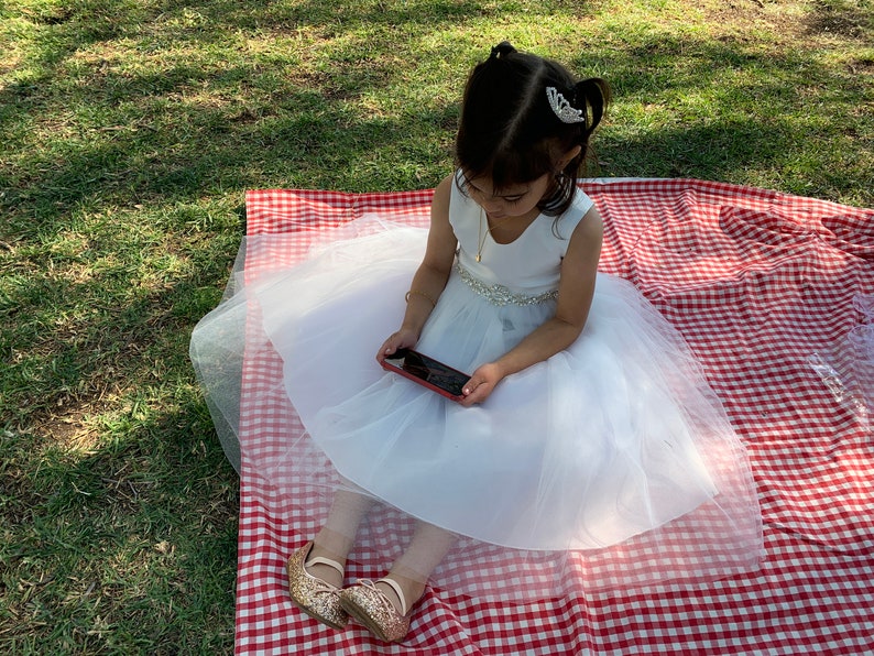 Mini Rhinestone Tiara Hair Comb | Flower Girl Tiara girl wearing