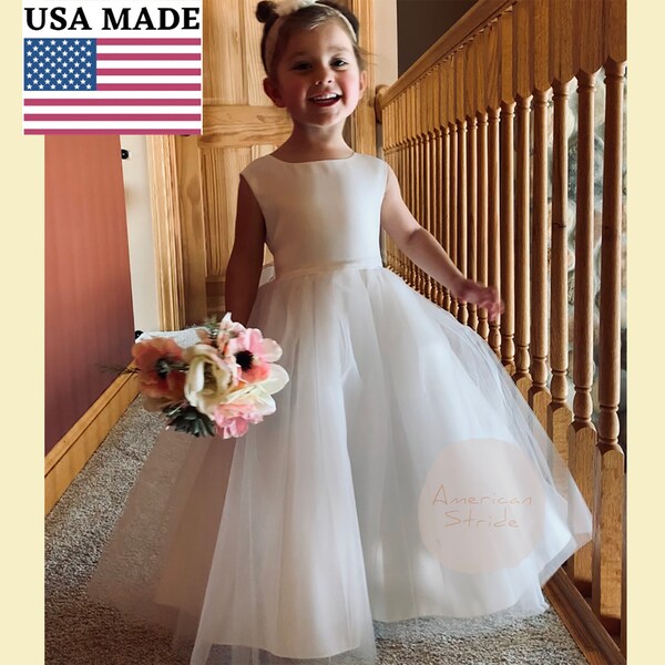 USA Made | Simple Classic 4 Layer Tulle and Satin Top Flower Girl Dress | Perfect flower girl dress | Size 6M - Teen | Madison dress