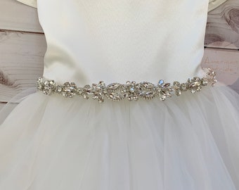 Crystal Flower Girl Sash: Rhinestone Flower Motif Belt