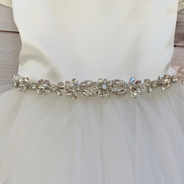 USA Made | Flower Girl Dress with a detachable belt | Handmade Crystal Belt | Size 6M - Teen | Brielle dress