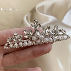 Tiny Flower Girl Pearl and Rhinestone Crystal Tiara Comb | First Communion Headpiece image 4