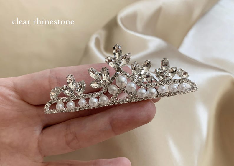 Tiny Flower Girl Pearl and Rhinestone Crystal Tiara Comb | First Communion Headpiece image 4