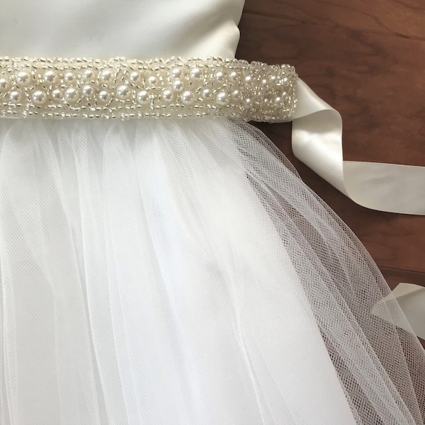 USA Made | Handmade Beautiful Pearl and Satin Sash Belt | Flower Girl Sash | Bridesmaid Belt | Bridesmaid Sash | Wedding Sash Belt