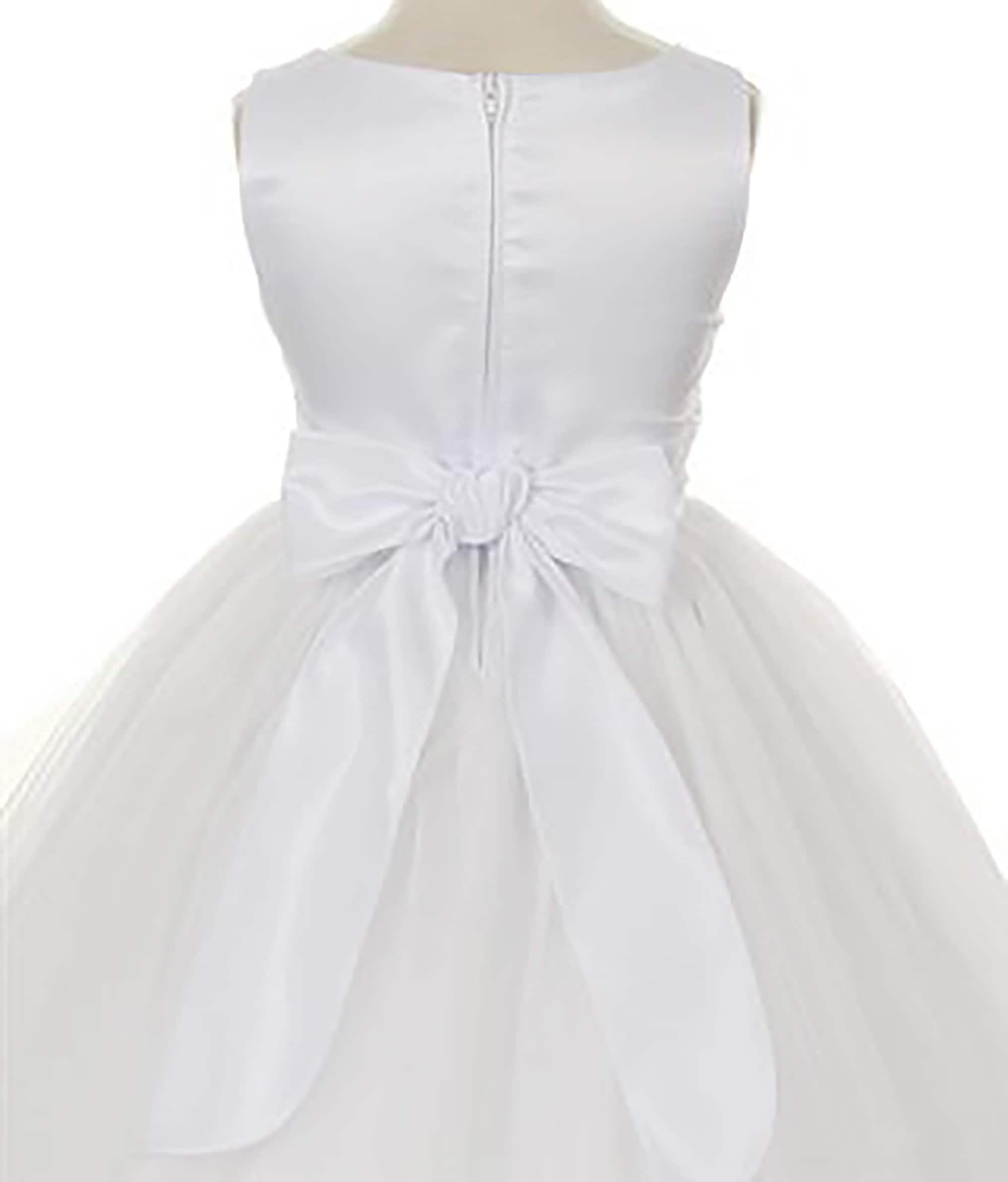 USA Made White Flower Girl Dress Sleeveless Satin Bodice Etsy