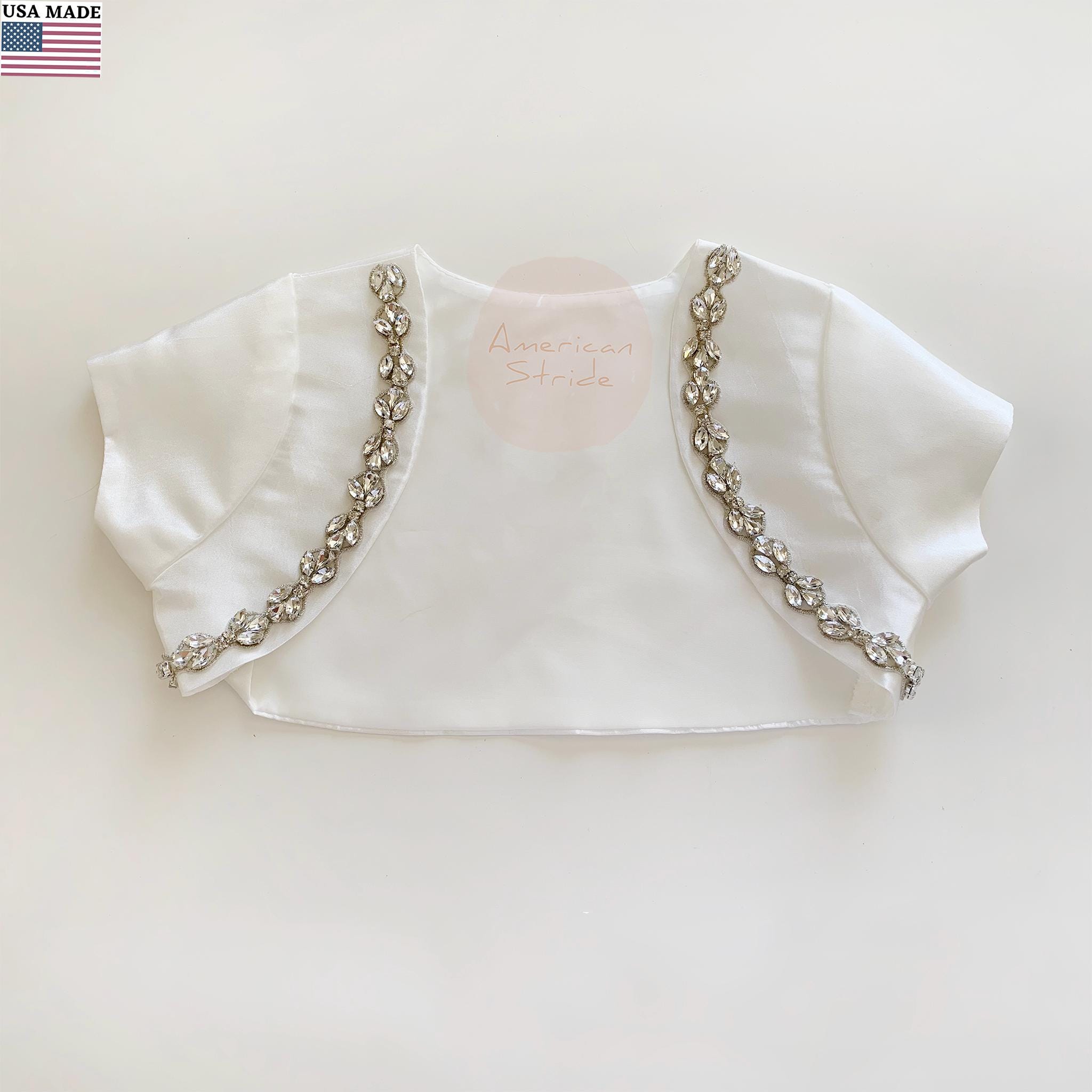 USA Made Taffeta or Sheer Flower Girl Bolero - Ivory or White Short Sleeve Cover-Up