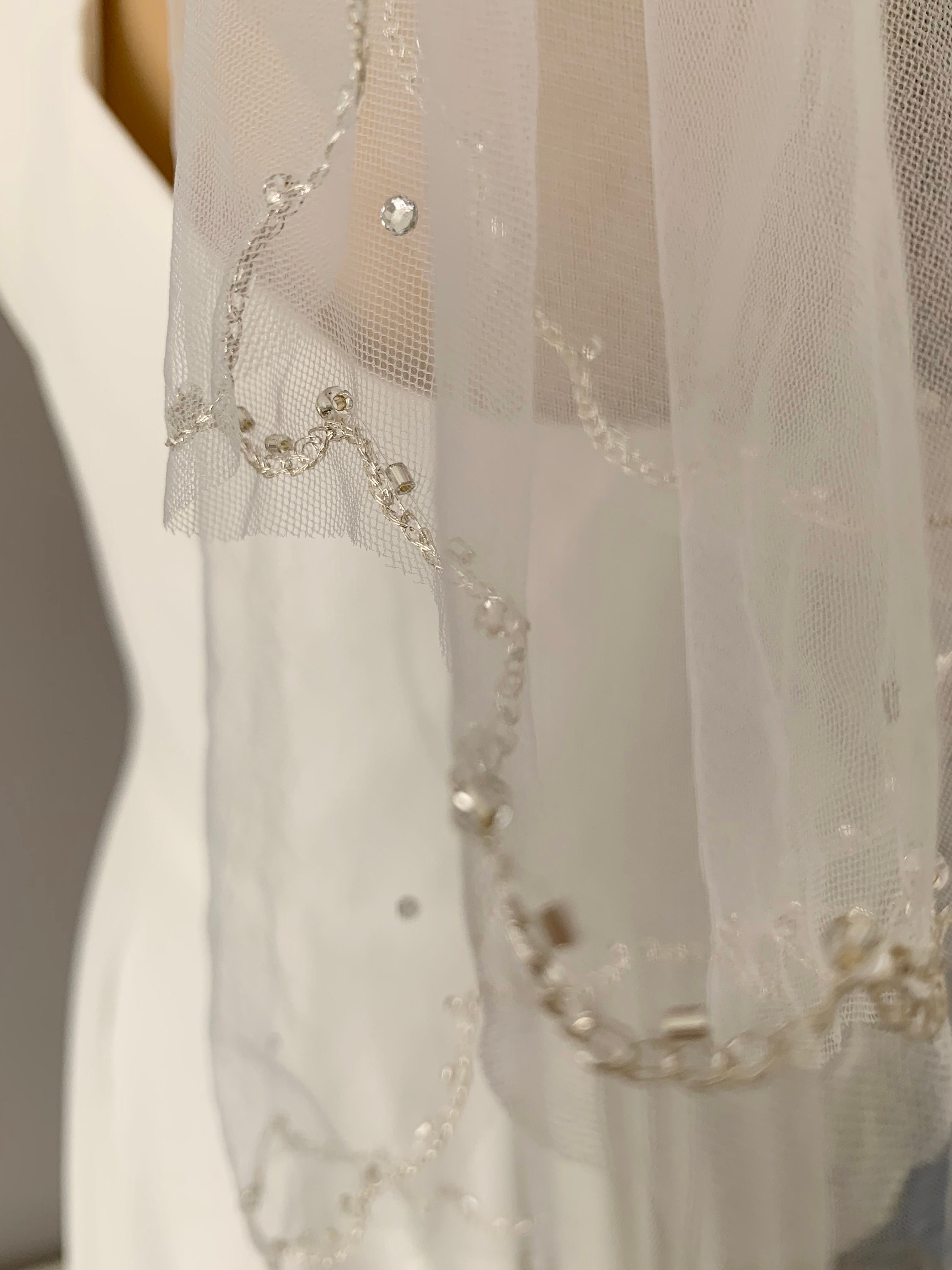 Two Tier Fingertip KASI | 3-Tier Wedding Veil With Crystals