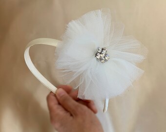 USA Made | Handmade Large Chiffon Rhinestone Flower Girl Headband