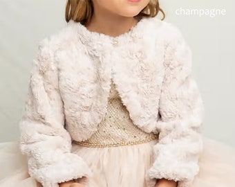 USA Made | Flower Girl Winter Marble Fur Jacket | Offwhite | Blush | Ivory | Champagne Fur Jacket