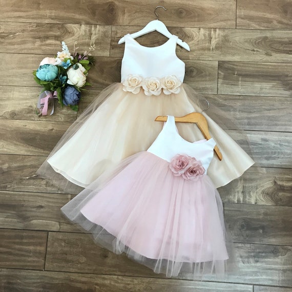 Classic Satin and Tulle Flower Girl Dress with 3 Detachable | Etsy