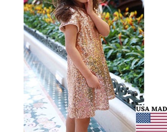 USA Made | Sequin Shift dress | Birthday Girl Dress | Perfect Holiday Christmas Girl Dress | Daughter and Dad Dance | Isabella dress