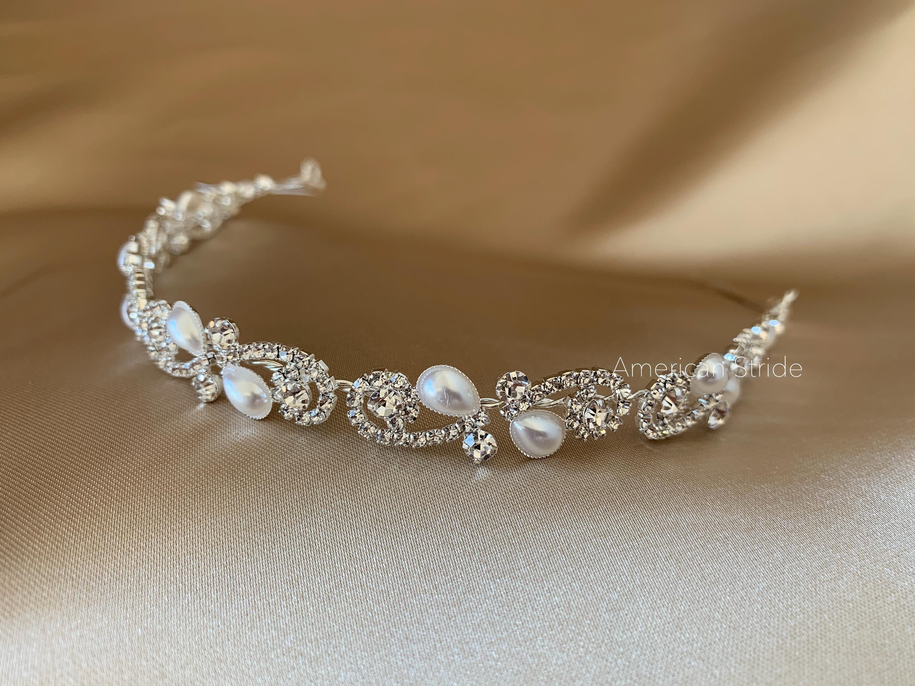 Pearl and Rhinestone Wire-Wrapped Headband - Cream Twine and Love | Pearl Jeweled Headband | Hand Beaded Hair  main image 2