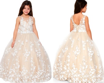 Mini Quince | Elegant 3D Floral Applique Lace Sequin with Corset Back Tie Ballgown | Danna dress