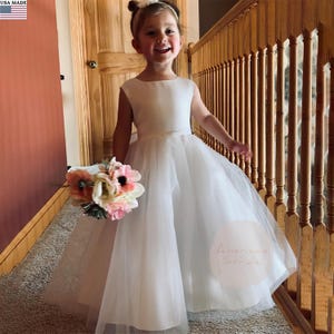 USA Made Tulle Flower Girl Dress: Classic Satin Bodice, Elegant Bow