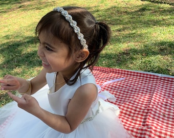 USA Made | Handmade Clear Crystal Headband | Silver Rhinestone Flower Girl Headband