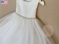 USA Made Pearl Rhinestone Flower Girl Dress: Light Ivory or White Tulle, Satin