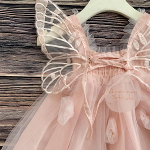 Baby Blush Lace Tulle Dress with Butterfly Wings | Flower Girl & Special Occasion Outfit
