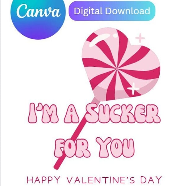 Retro Valentine's Day Lollipop Holder Editable Retro Valentine Classroom Exchange Personalized I'm a Sucker For You Printable Tag Template