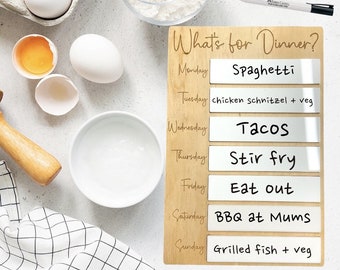 Qué hay para la cena / Planificador de comidas / Madera - Acrílico