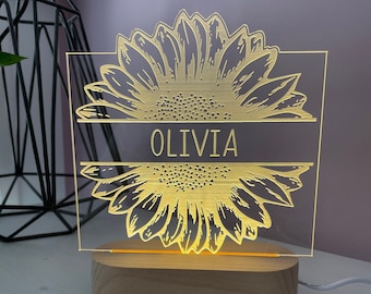 Nombre con Girasol / Luz Nocturna / 2 bases a elegir