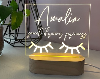 Name with sleepy eyes | Sweet dreams Princess | Night Light | 2 bases to choose from