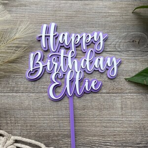 Happy Birthday with Name | Layered Cake Topper | Acrylic - Bamboo - Plywood