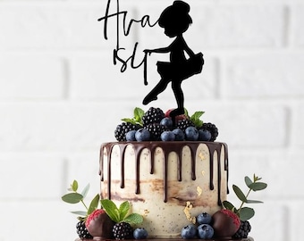 Adorno para tarta de bailarina con nombre y edad / Adorno personalizado para tarta de cumpleaños de niña / Decoración acrílica personalizada para tarta / Fiesta de ballet