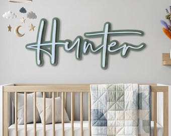 Letrero de nombre personalizado en capas / Letrero de pared con nombre infantil personalizado / Letrero de nombre para guardería / Letrero de nombre de madera acrílica / Fuente Silver South