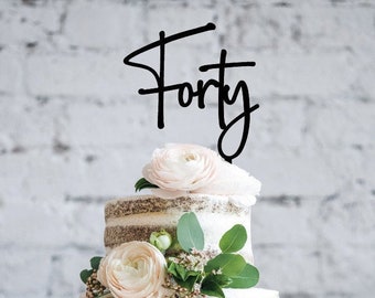 Cuarenta / Edad, Topper de pastel de cumpleaños / Acrílico - Bambú - Madera contrachapada