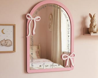 Espejo con mensajes de afirmación personalizados para niños / Espejo con nombre personalizado / Decoración de pared con mensajes positivos / Decoración para la habitación infantil de niñas