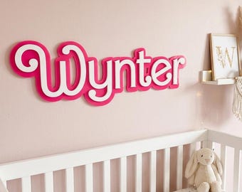 Letrero con nombre en capas / Letrero con nombre personalizado para guardería / Decoración de pared para habitación de niños / Letrero con nombre de bebé personalizado / Placa con nombre de madera acrílica