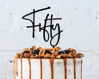 Fifty | Age, Birthday Cake Topper | Acrylic - Bamboo - Plywood