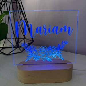 Florals with Name Night Light 2 bases to choose from image 3