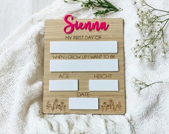 Personalised First & Last Day of School Sign | Reusable Dry Erase School Board | Back to School Photo Prop | Custom Name Milestone Board