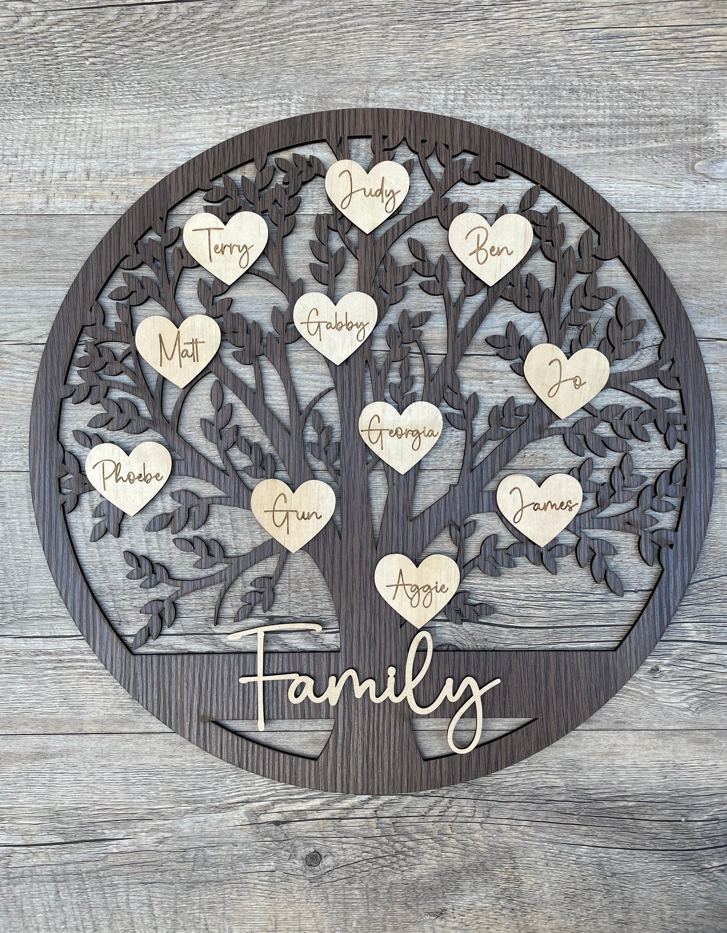 Family Tree With Engraved Hearts | Family | Wooden - Walnut Veneer ...