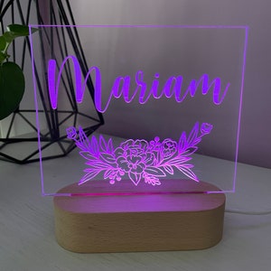 Florals with Name Night Light 2 bases to choose from image 2