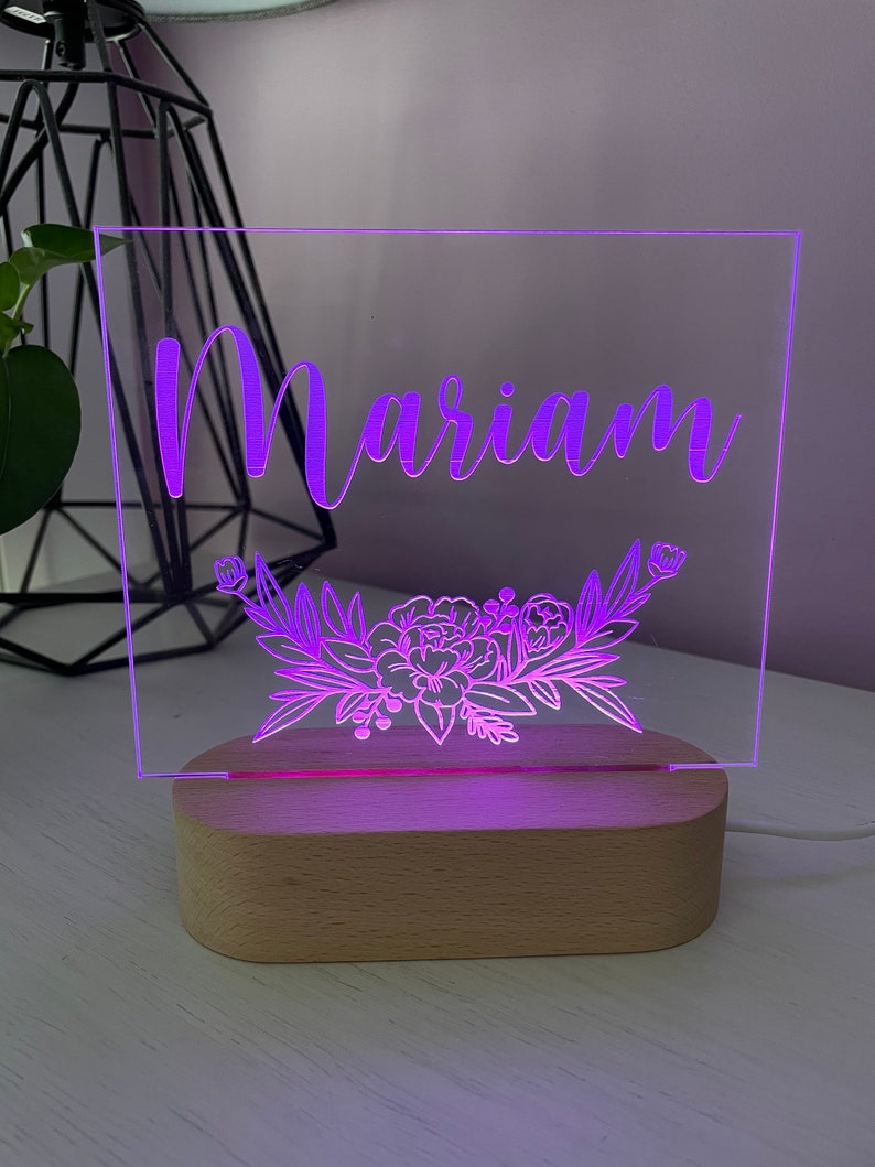 Florals with Name Night Light 2 bases to choose from image 2