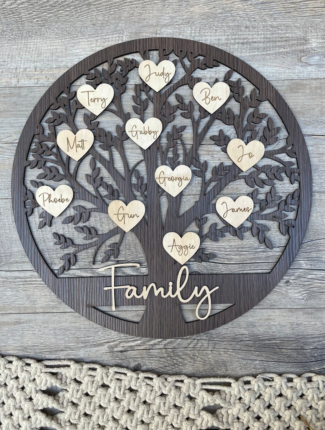 Family Tree With Engraved Hearts Family Wooden Walnut Veneer Plywood - Etsy
