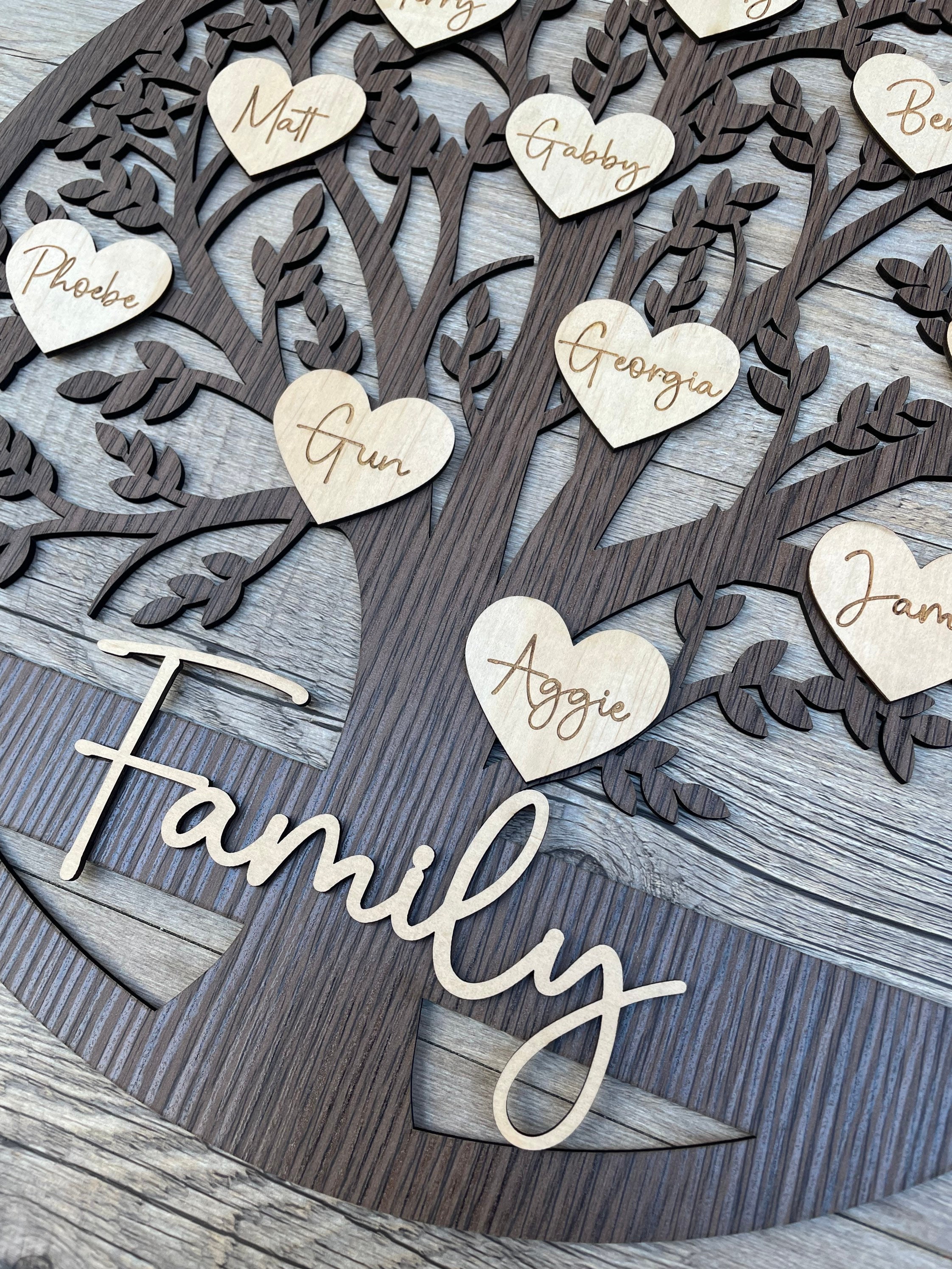 Family Tree With Engraved Hearts | Family | Wooden - Walnut Veneer ...